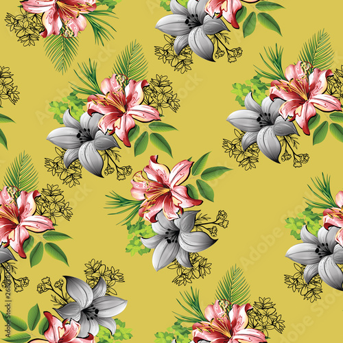 beautiful seamless flower with leave pattern
