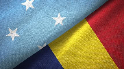 Micronesia and Chad two flags textile cloth, fabric texture 