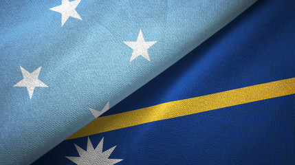 Micronesia and Nauru two flags textile cloth, fabric texture