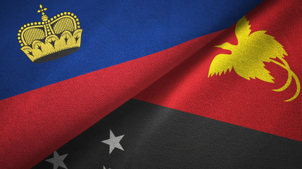 Liechtenstein and Papua New Guinea two flags textile cloth, fabric texture