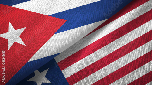 Photo Cuba and Liberia two flags textile cloth, fabric texture
