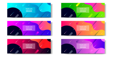 Wall Mural - 6 Set of Abstract geometric business banner template with vibrant dynamic color gradation in blue, purple, red, orange and green
