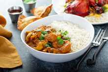 Chicken Curry With Jasmine Rice, Indian Food Concept