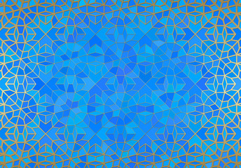 Abstract background with islamic ornament, arabic geometric texture. Golden lined tiled motif.