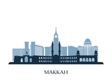 Makkah Skyline, Monochrome Silhouette. Vector Illustration.