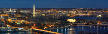 Panorama Top View Scene Of Washington DC Down Town Which Can See United States Capitol, Washington Monument, Lincoln Memorial And Thomas Jefferson Memorial, History And Culture For Travel Concept