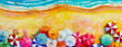 Painting watercolor seascape Top view colorful of lovers, family.