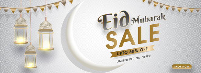 Wall Mural - abstract design of eid mubarak biggest sale on white background for header banner or poster design.