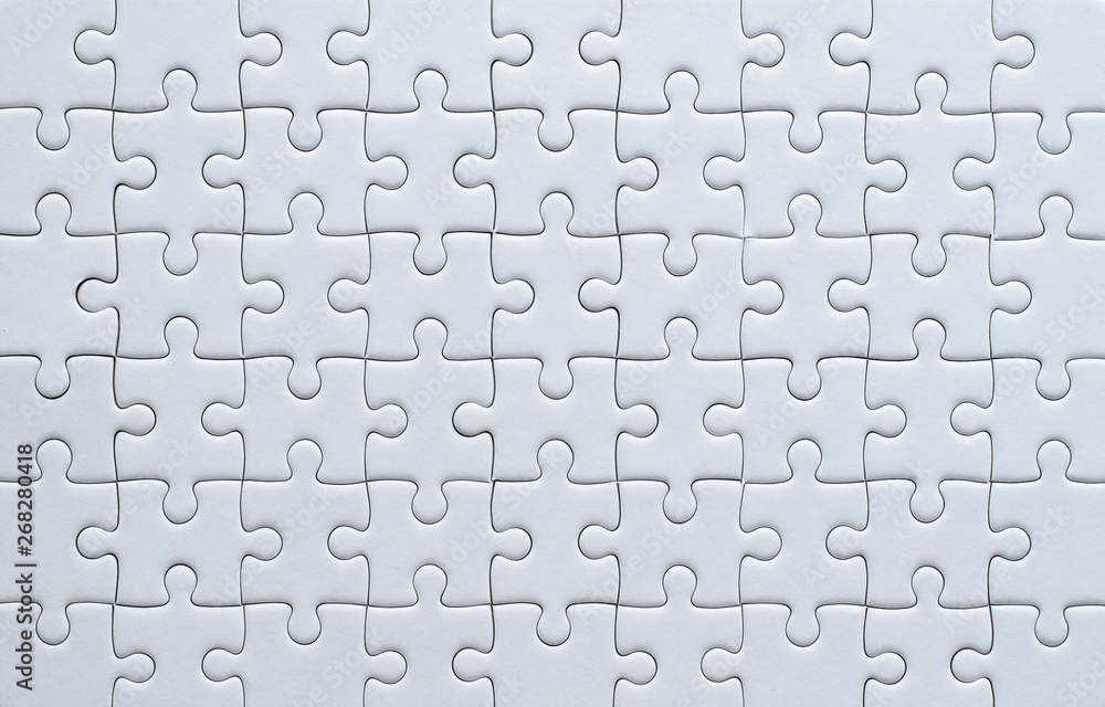 Jigsaw puzzle white color,Puzzle pieces grid - obrazy, fototapety, plakaty 