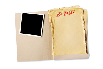 Wall Mural - Folder with top secret old yellowed paper and mockup for vintage photo