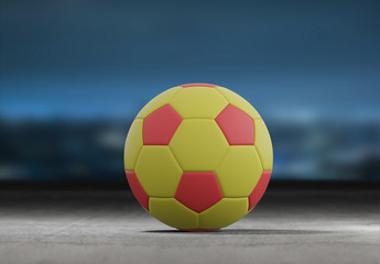 Football ball on the field of a city stadium - 3d rendering