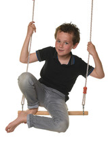 child playing with a swing on a white background