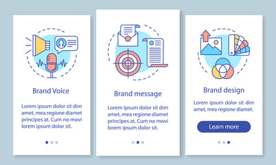 Branding elements onboarding mobile app page screen with linear concepts