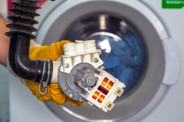 Coins in washing machine's drain pump filter Pump from the washing machine.