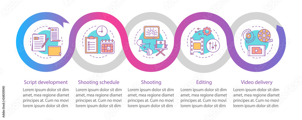 Video production process vector infographic template - obrazy, fototapety, plakaty 