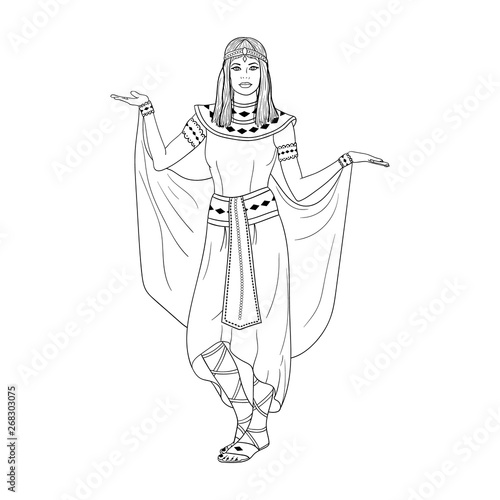 Download Hand Drawn Vector Illustration Ancient Egyptian Woman In Traditional Costumes For Adult Coloring Book Stock Vector Adobe Stock