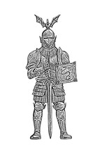 Fantasy Medieval Knight Illustration. Knight With Sword Drawing. Digital Drawing.