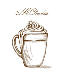 Hot chocolate Vector line art style. Delicious sweets illustrations