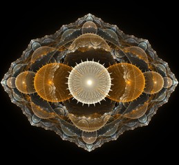 Wall Mural - Dark brown fractal mandala on black background