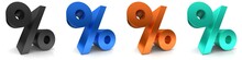 Percent Sign Percentage Icon Per Cent Symbol 3d Rendering Black Blue Orange Turquoise Interest Rates Isolated On White