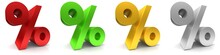 Percent Percentage Sign % Symbol Interest Rate Icon Red Green Gold Yellow Silver Gray 3d Render Graphic Sale Discount Savings Offer Price Drop Off Set Isolated On White Background