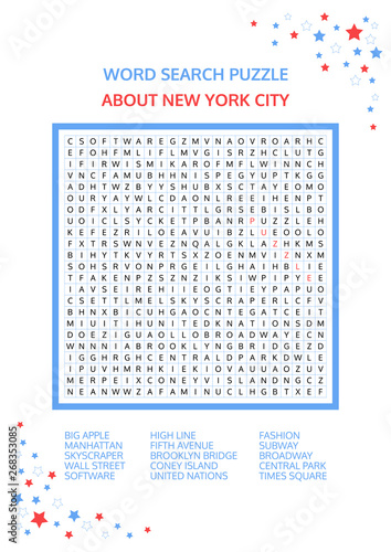 Word Search Puzzle Vector Game About NEW YORK CITY Worksheet For word-search-puzzle-vector-game-about-new-york-city-worksheet-for