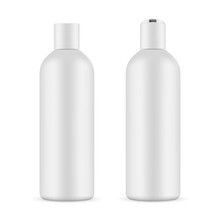 Cosmetic Bottle Mockup With Opened And Closed Cap Isolated On White Background. Vector Illustration