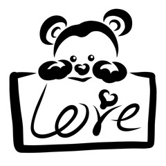 Wall Mural - cute bear and a sign with the word Love