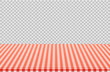 Vector picnic table with red checkered pattern of linen tablecloth isolated on transparent background. Illustration of tablecloth red white, linen pattern