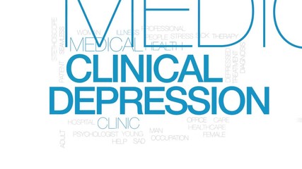 Poster - Clinical depression animated word cloud. Kinetic typography.