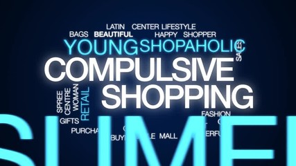 Wall Mural - Compulsive shopping animated word cloud. Kinetic typography.