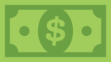 Dollar Bill, Green Currency Banknote, Cash And Money Symbol. Flat Vector Illustration.