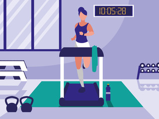 Canvas Print - woman with runner machine in gym