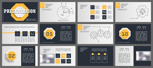 Yellow and black business presentation template. Elements for slide presentations on a white background. Flyer, brochure, corporate report, marketing, advertising, annual report, banner