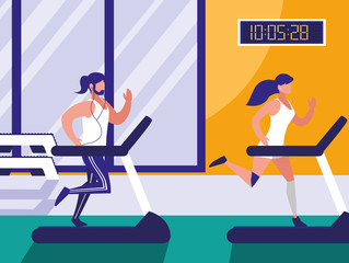 Canvas Print - couple with runner machine in gym