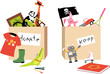 © aleutie - Toys and other children items are sorted into donation and keep boxes during decluttering process, EPS 8 vector illustration