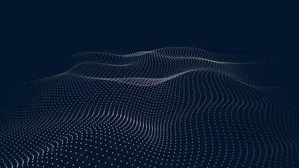 Fototapete - A wave of particles. Futuristic point wave. Vector illustration. Abstract blue background with a dynamic wave. Wave 3d