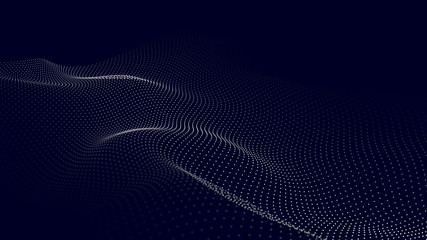 A wave of particles. Futuristic point wave. Vector illustration. Abstract blue background with a dynamic wave. Wave 3d
