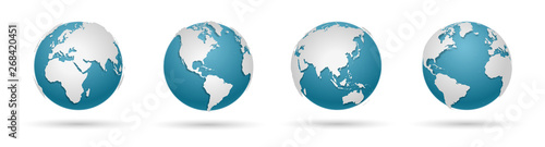 Globe Icon Set - Round World Map Vector Flat Wallpaper Mural
