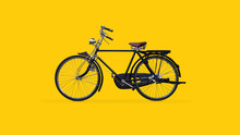 Vintage Rusted Bicycle Isolated On A Yellow Background