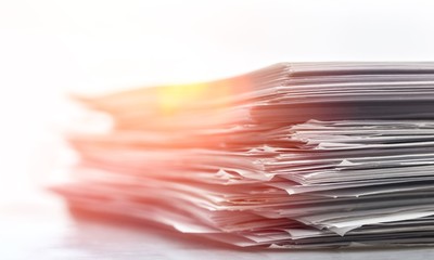 Poster - Pile of paper documents on background, close up