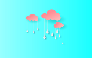Wall Mural - illustration of rainy season on sweet color. paper cut design for clouds and rain time.creative idea