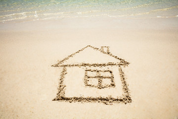 Hand Drawn House On The Beach