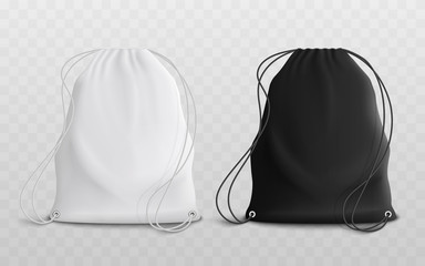 set of blank drawstring bags mockup 3d realistic vector illustration.