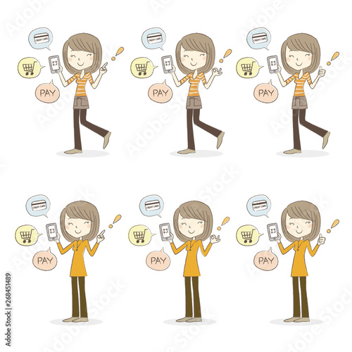 キャッシュレス スマホ決済 スマホをもつ女性のイラスト Buy This Stock Vector And Explore Similar Vectors At Adobe Stock Adobe Stock