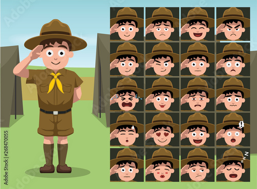 Boy Scout Cartoon Emotion faces Vector Illustration