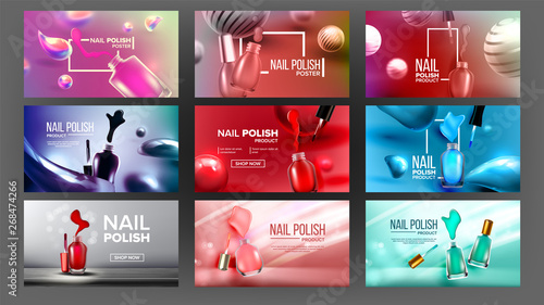 Fotografía Multicolored Nail Polish Bottle Banner Set Vector