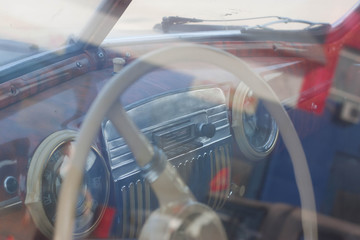 Old Russian car - steering wheel and front panel of the USSR