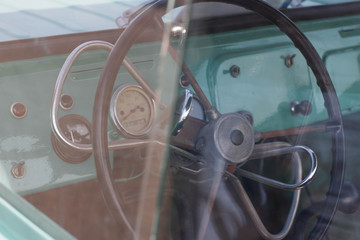 Old Russian car - steering wheel and front panel of the USSR