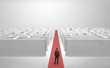 © ra2 studio - Businessman going straight ahead on a red carpet arrow between two maze